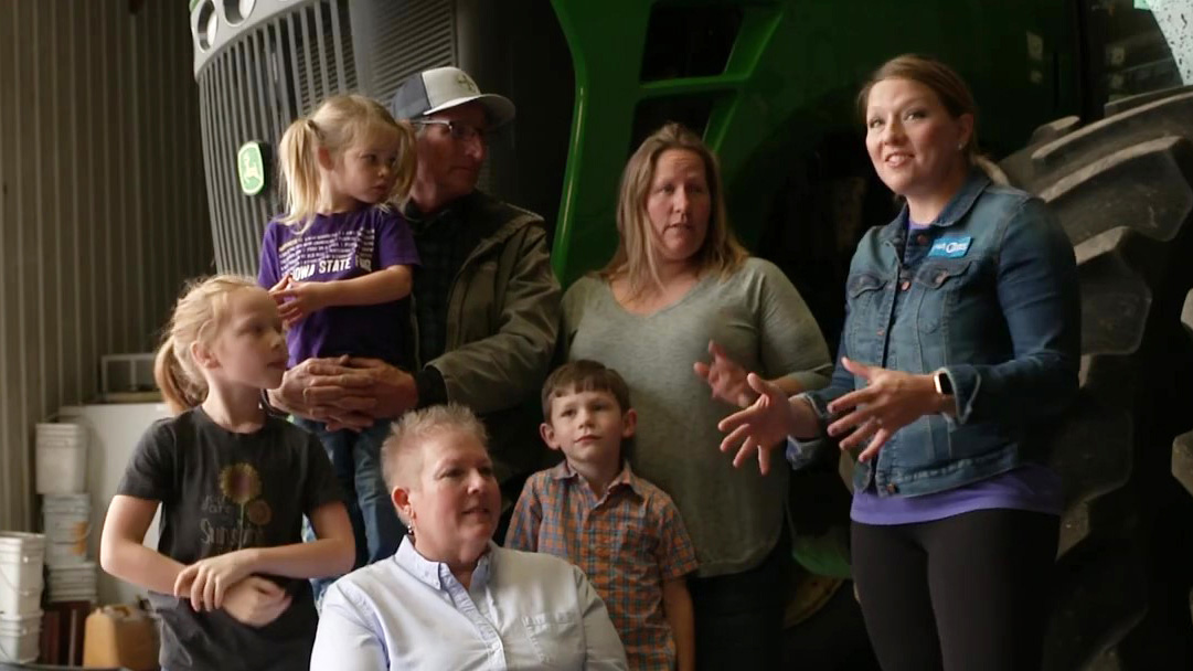 A three generation farming family being interviewed about their experience.