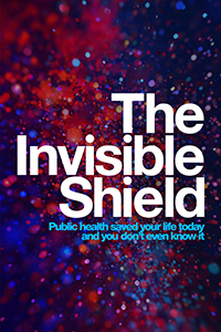 The Invisible Shield title over a blood cell-like colorful background pattern -- deep reds, purple, blue, pink..