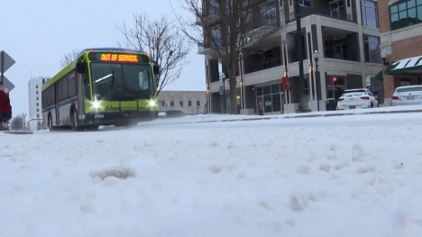 bus on snowy street