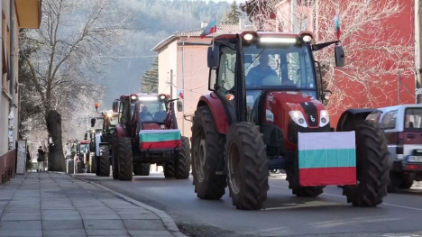 Bulgarian Farmer Protest - tractors on city street.