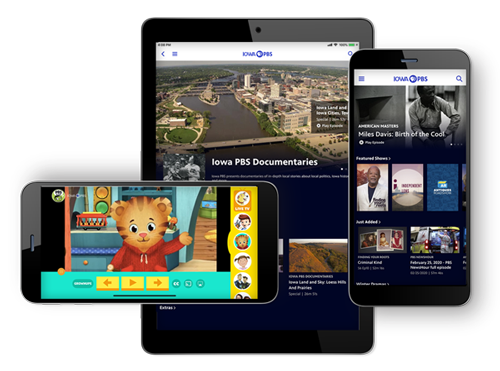 Smartphone and Tablets displaying the PBS Video App
