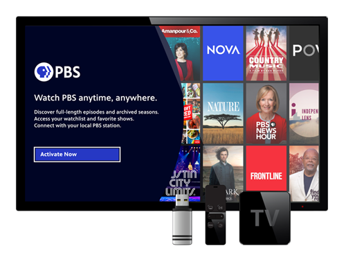 Smartphone and Tablets displaying the PBS Video App