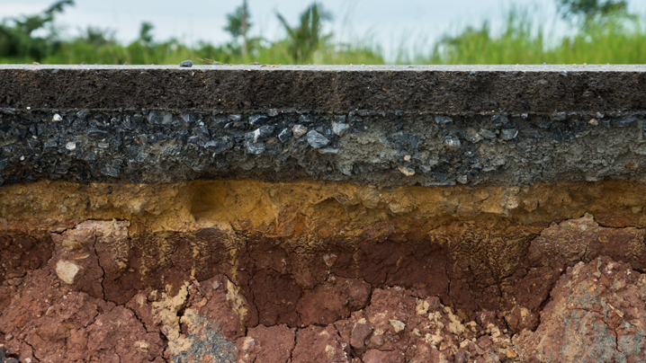 Layers of earth, soil, rock.