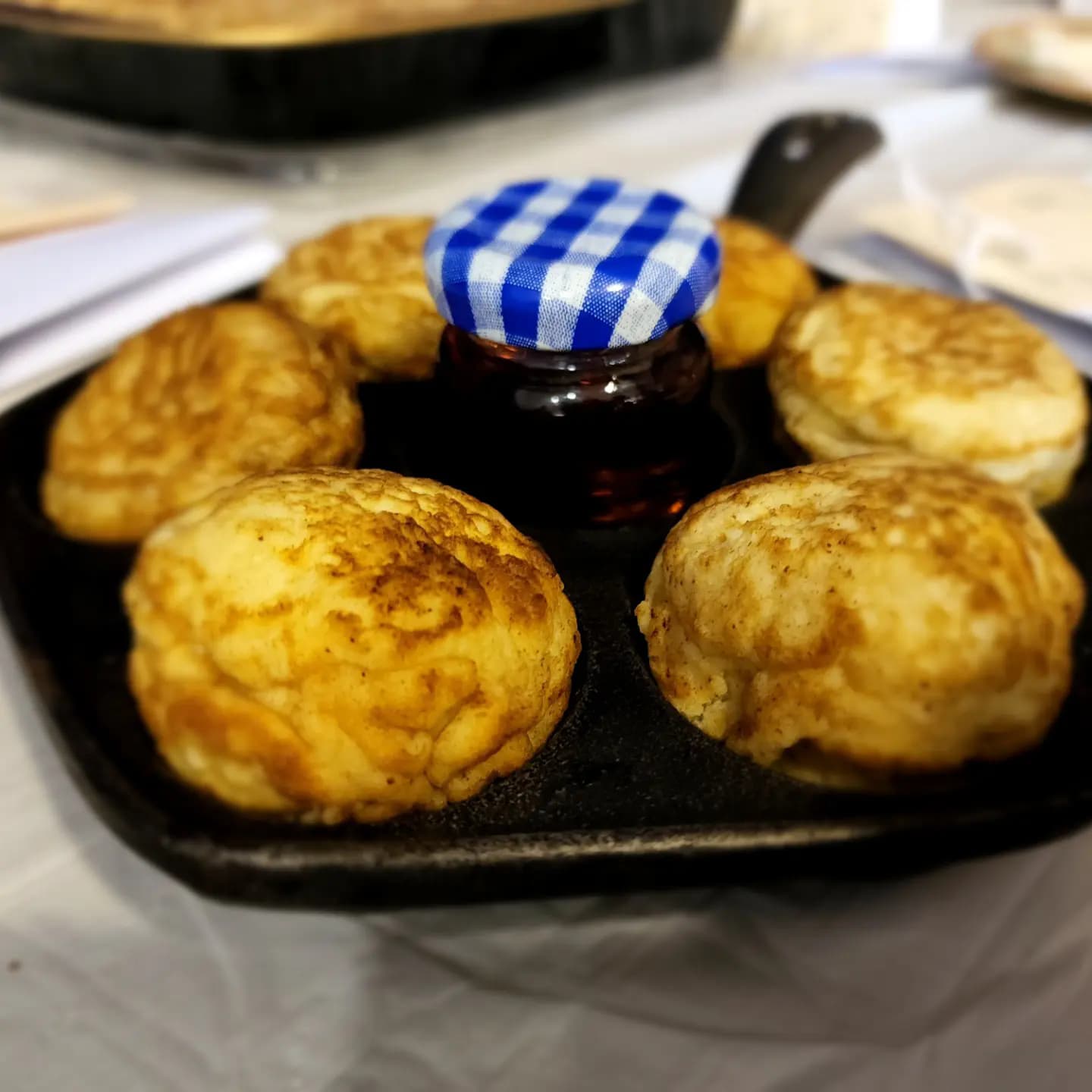 Muffin like dessert in a cast iron pan