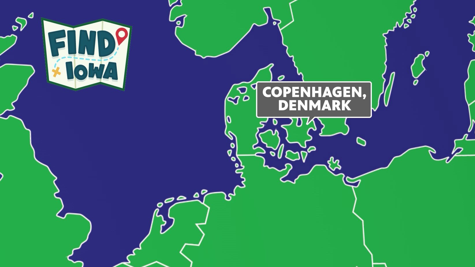 An image of Denmark with Copenhagen identified.