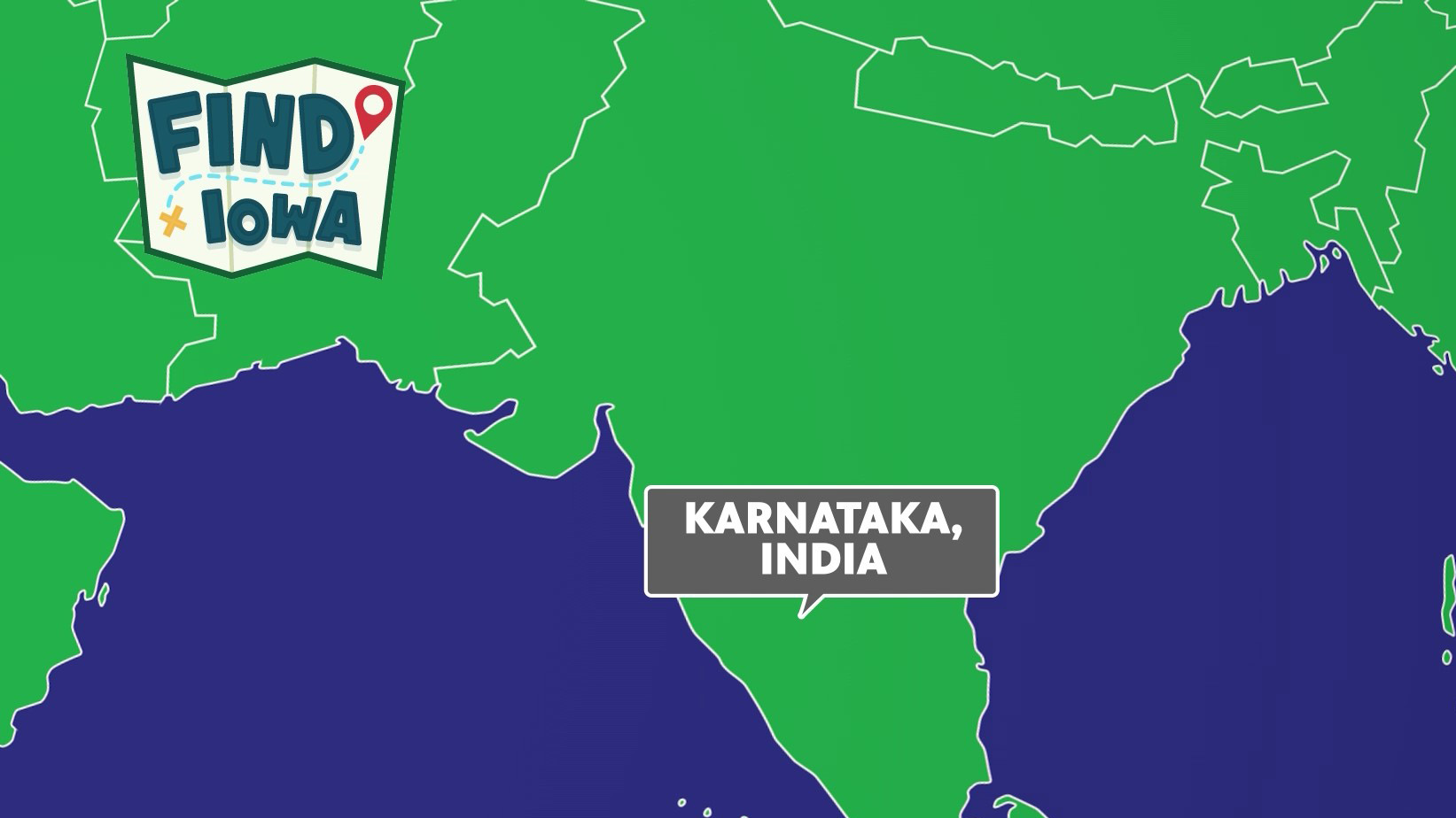 An image India with the state of Karnataka, in southeast India, identified.