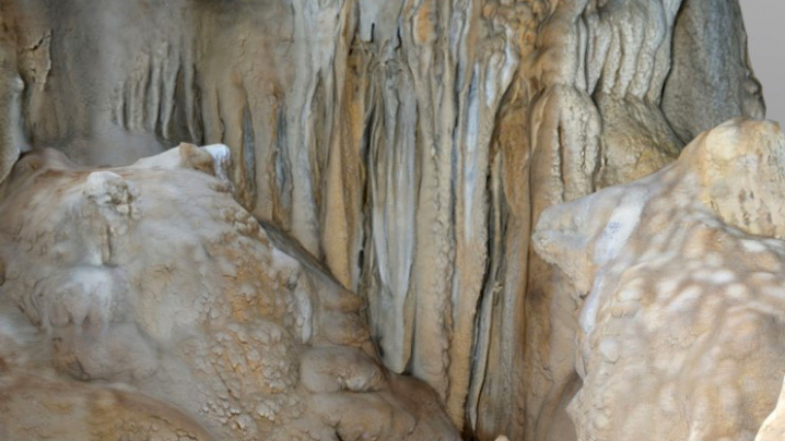 A virtual model of flowstone on a cave wall.