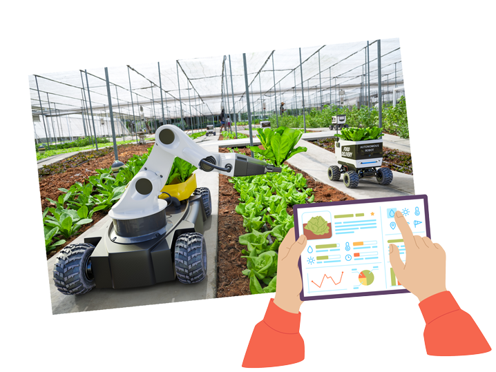 Robotic devices water plants in a greenhouse