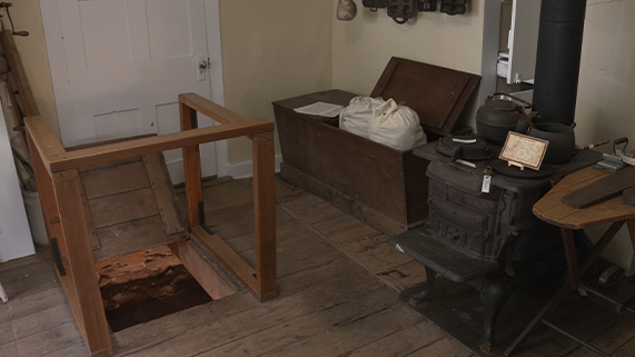 a trap door in the floor of the Lewelling House kitchen