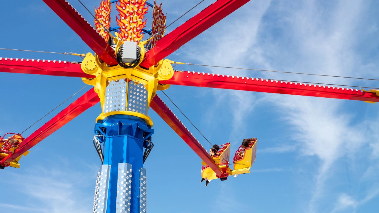 Brightly colored, thrilling ride at the Iowa State Fair