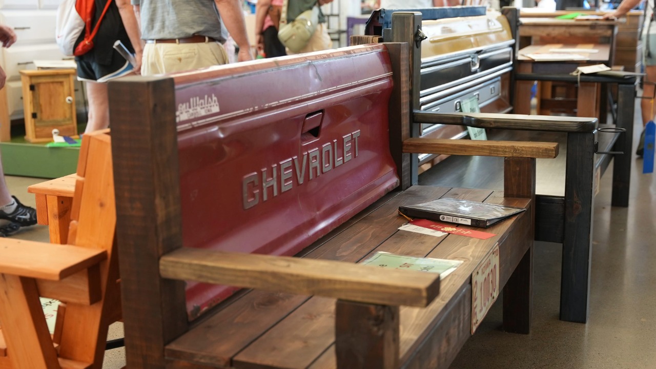 Bench with a Chevrolet tailgate for the back