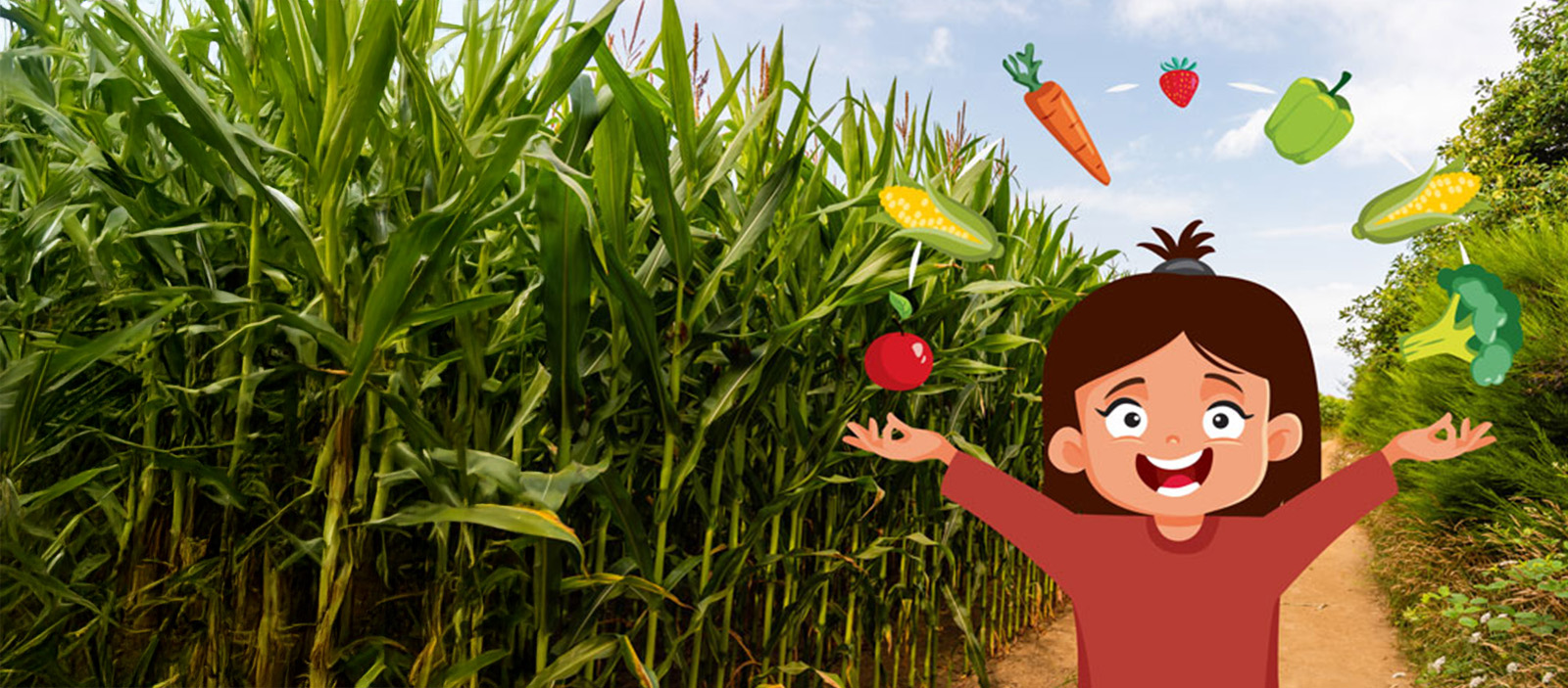 Young girl tossing vegetables in the air. 