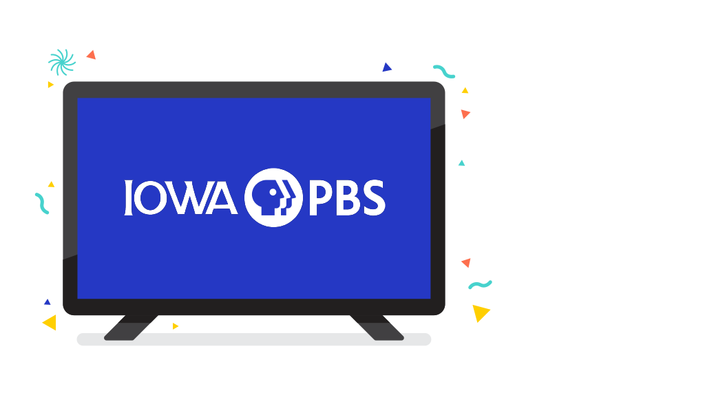 Iowa PBS logo on a flat screen television.
