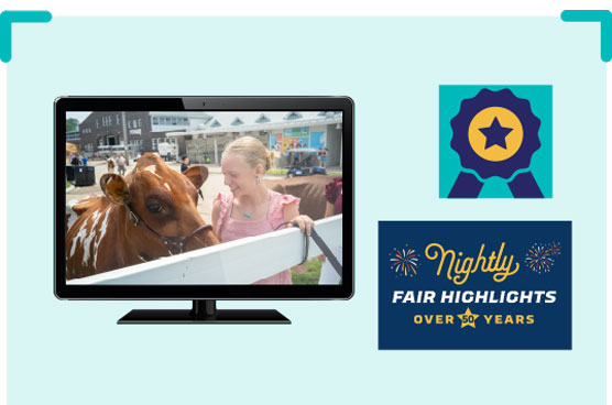A teenage girl grooming her cow shows on a television and computer screen.