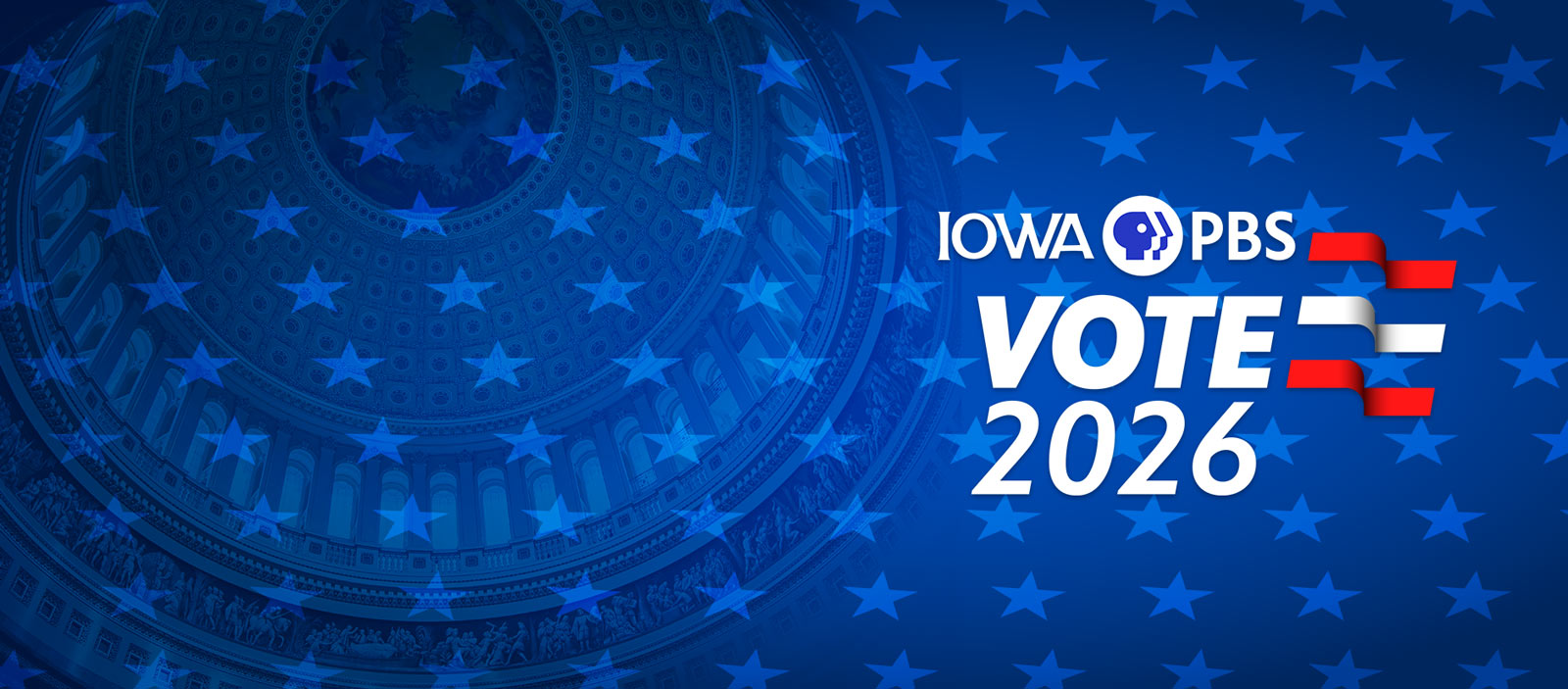 The Iowa Capitol building rotunda and the text Iowa PBS Vote 2026.