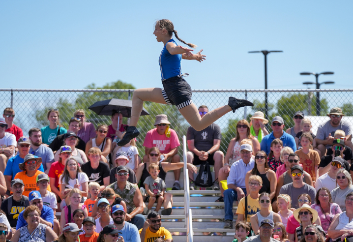 Members of the iFlip acrobatics group perform at the Iowa State Fair.