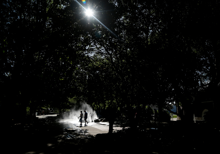 Fairgoers enjoy some early morning peace and quiet before the crowds take over the Iowa State Fair.