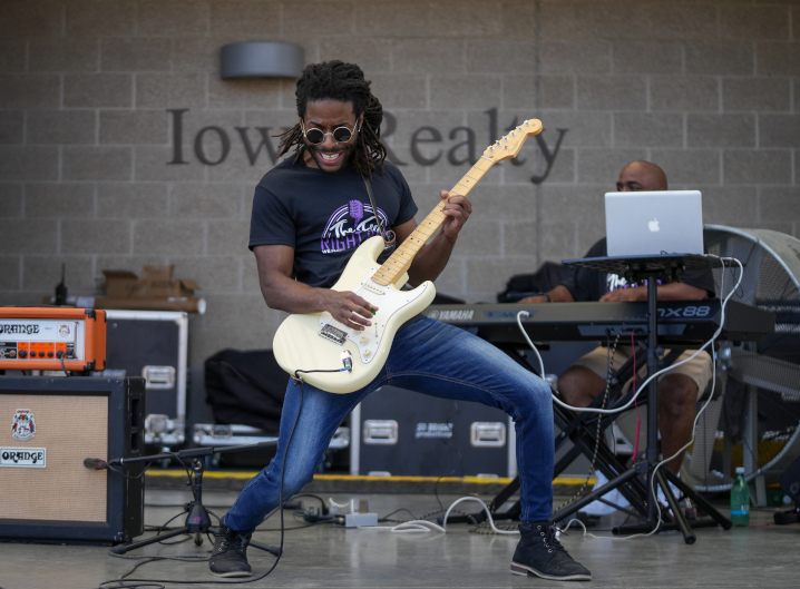 Members of The Feel Right Band perform at the Iowa State Fair