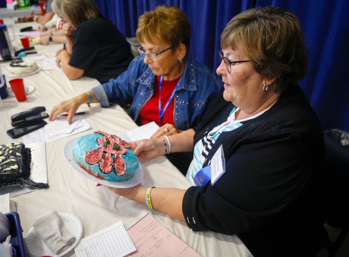 judges at the animal face cake contest