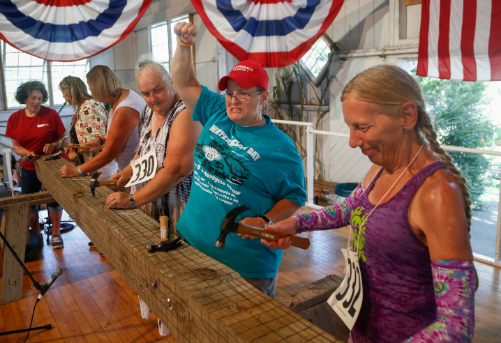 nail driving contest contestants at the Iowa State Fair