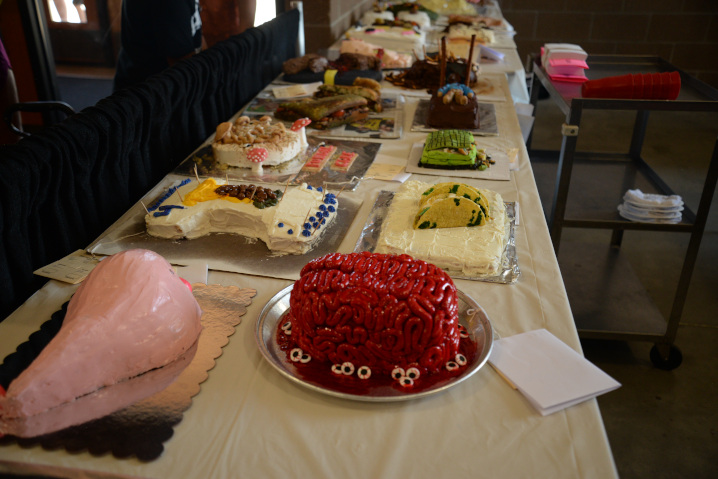 A row of disgusting looking cakes submitted to the Ugliest Cake Contest