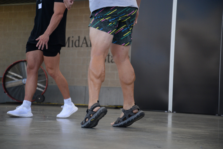 Mr. Legs contestant showing off his shapely gams.