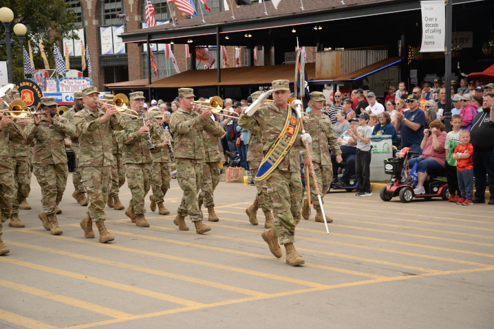 Band performing in the Iowa State Fair veterans parade
