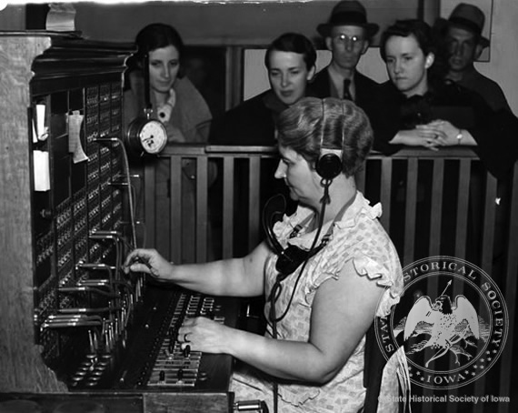 Telephone Operator at Switchboard, 1937