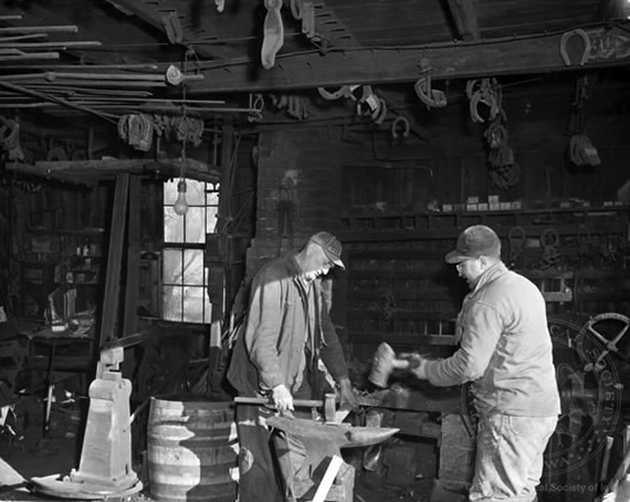 Men Working in Blacksmith Shop, 1955