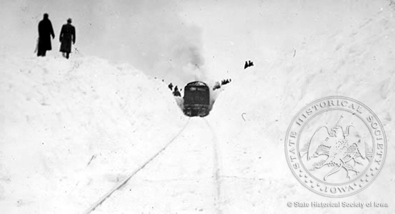Train on Snow Covered Tracks, Forest City, 1936