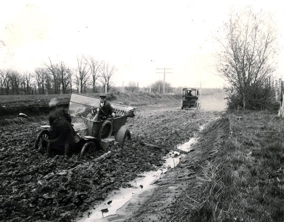 Cars Stuck in Muddy Road, 1924