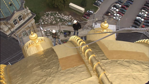 Repairing Gold Dome During Capitol Restoration, 1999