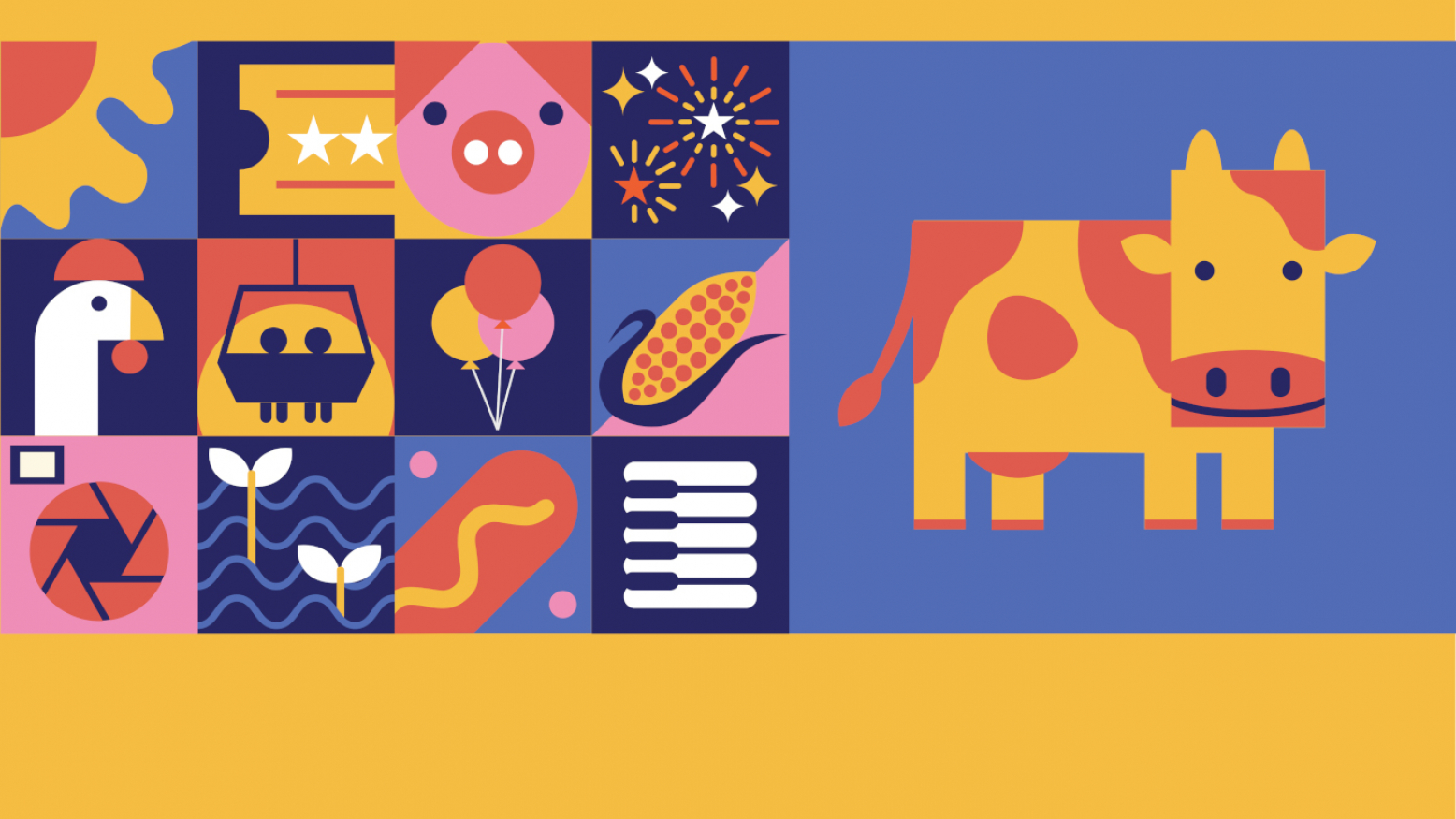 A collage of fair-related graphics
