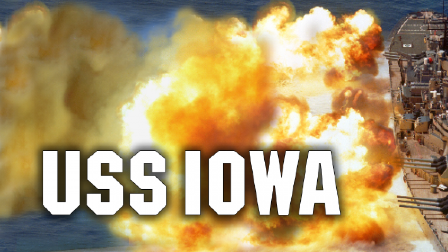 Battleship uss Iowa with fire