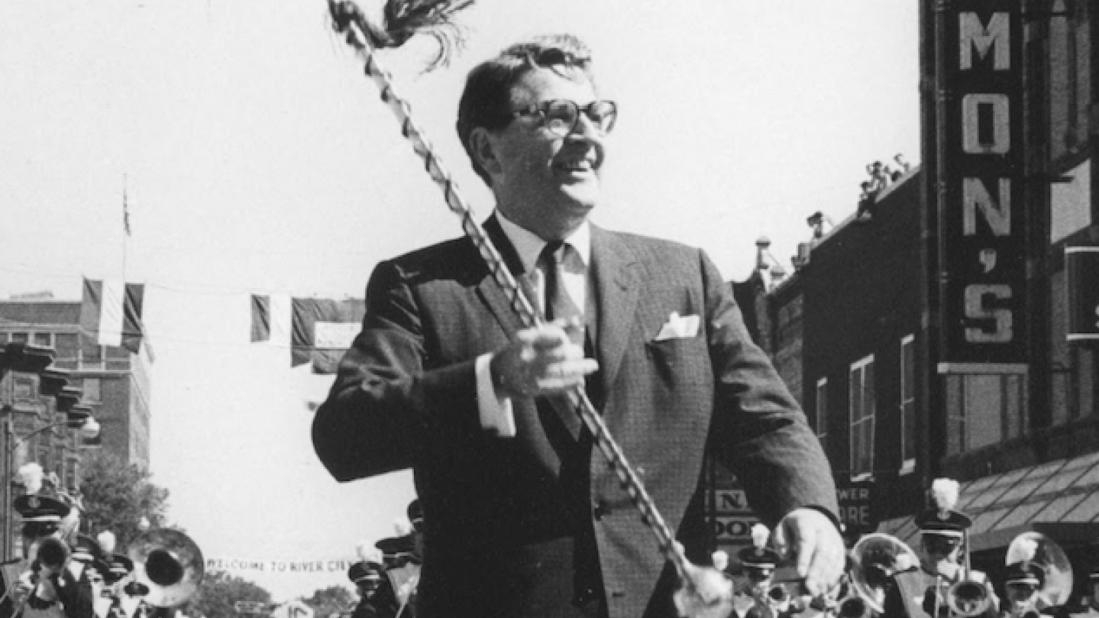 Meredith Willson walking in a parade