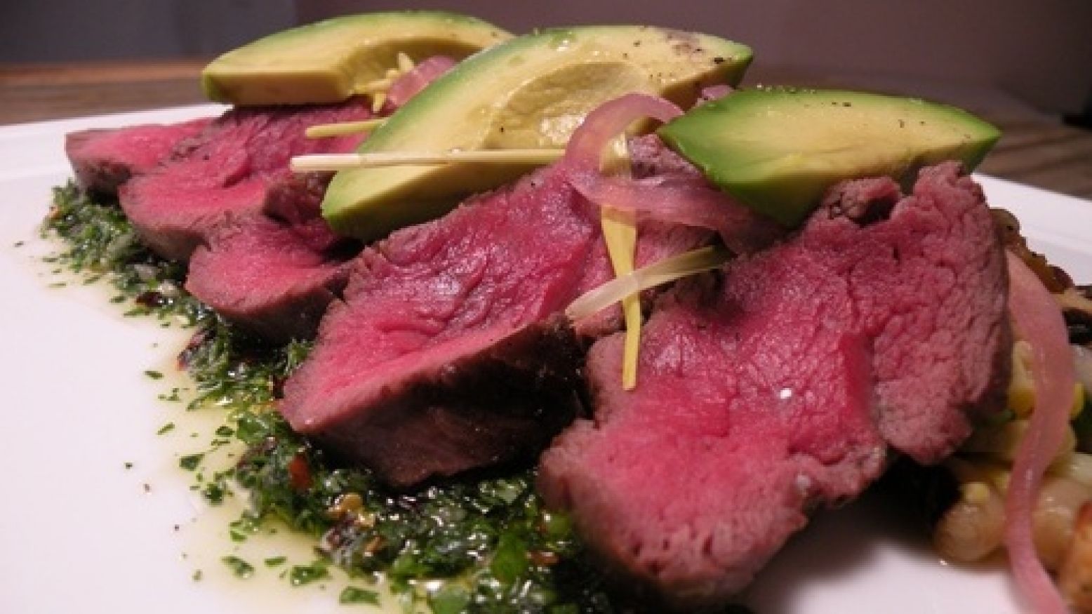 Elk Tenderloin with Summer Succotash and Chimichurri