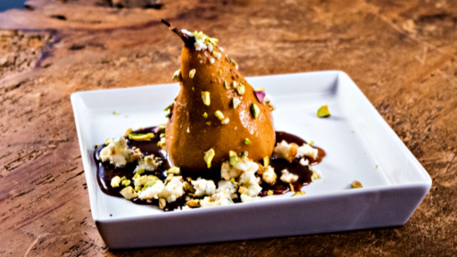 Coffee Poached Pear with Maytag Blue Cheese