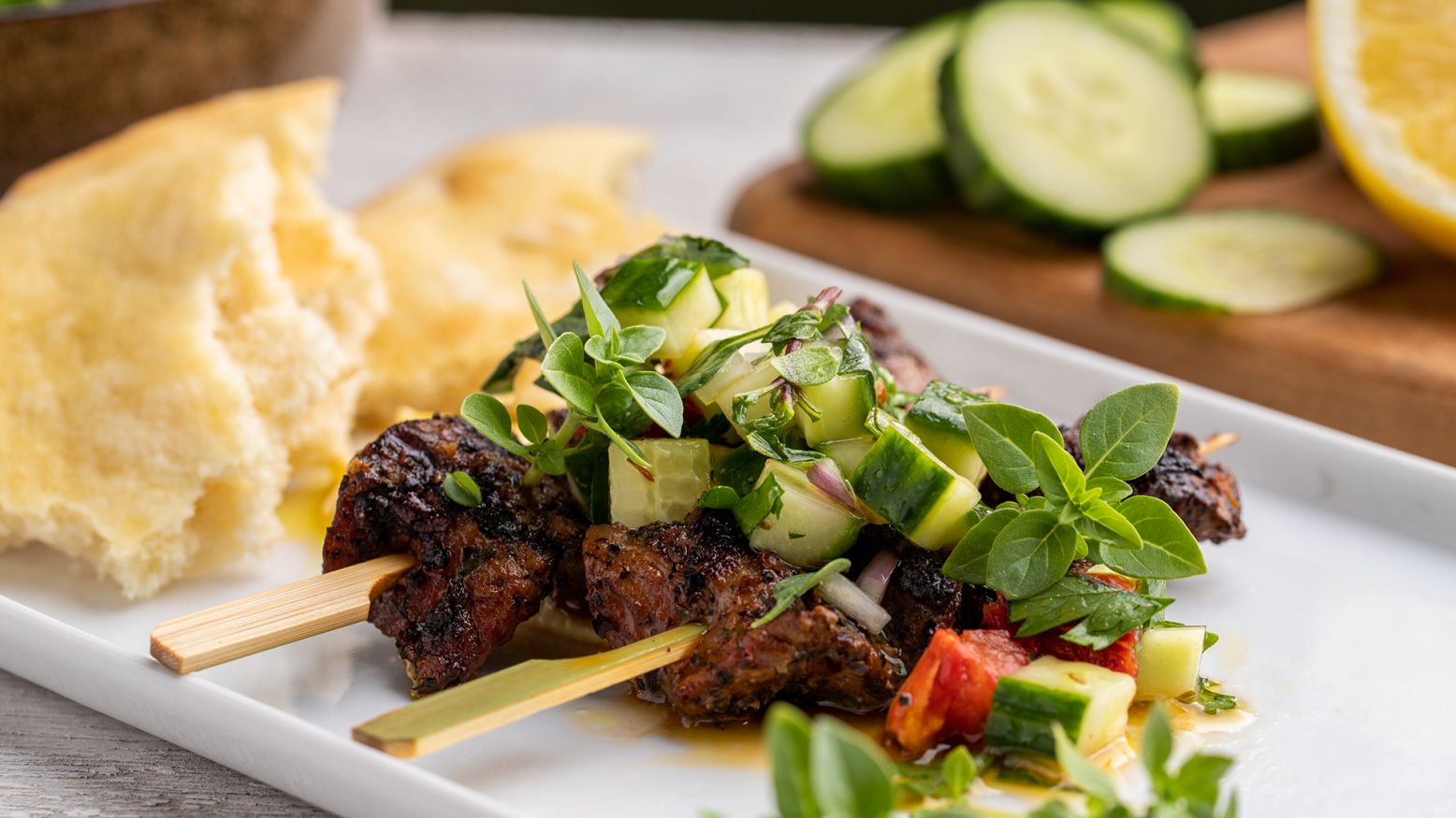 Basil Lamb Kabob with Israeli Salad