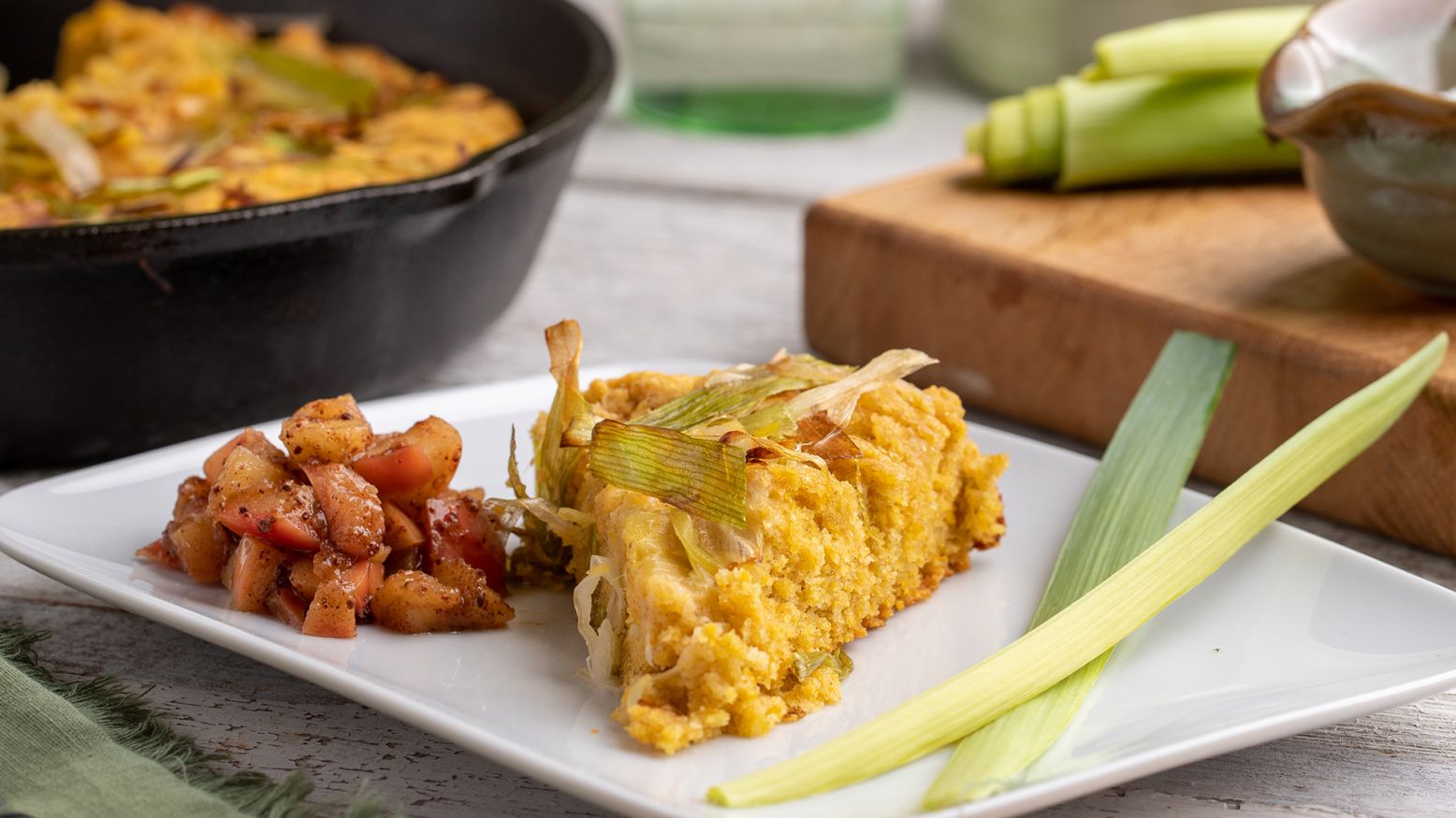 Butternut Leek Cornbread with Spiced Apples