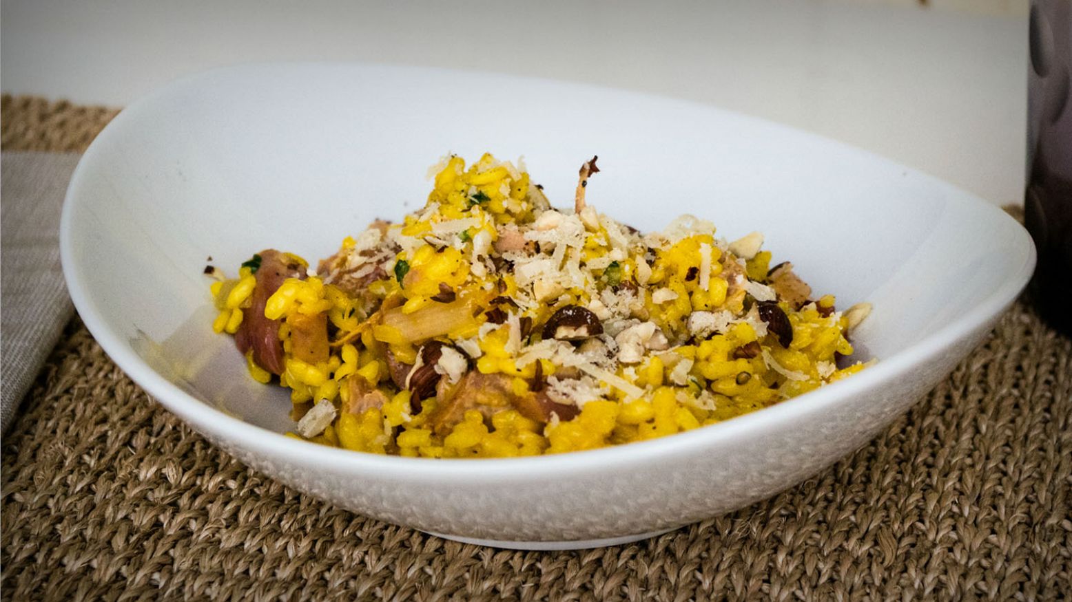 Saffron Risotto with Hazelnuts and Smoked Turkey