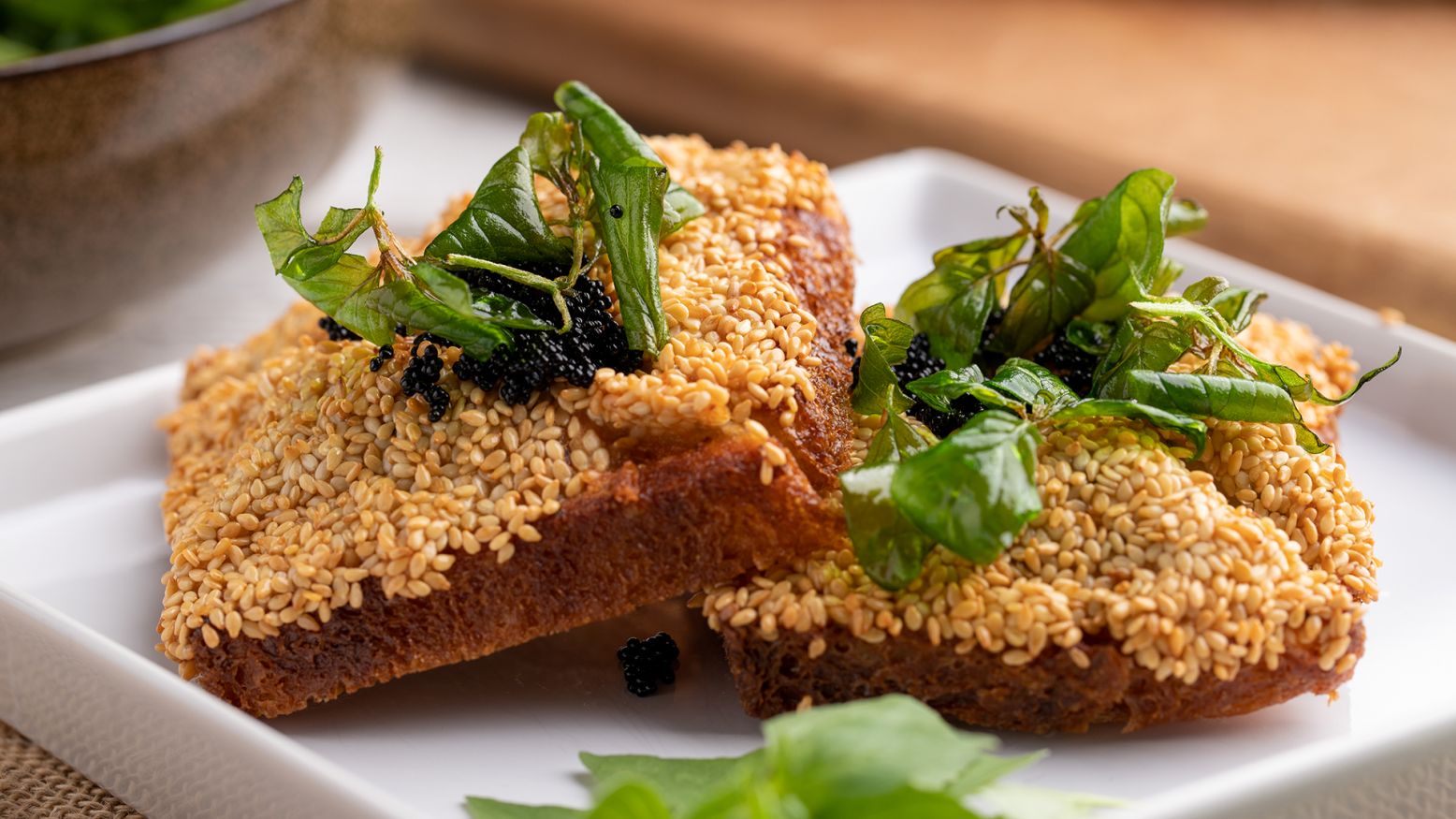 Shrimp Toast with Fried Basil