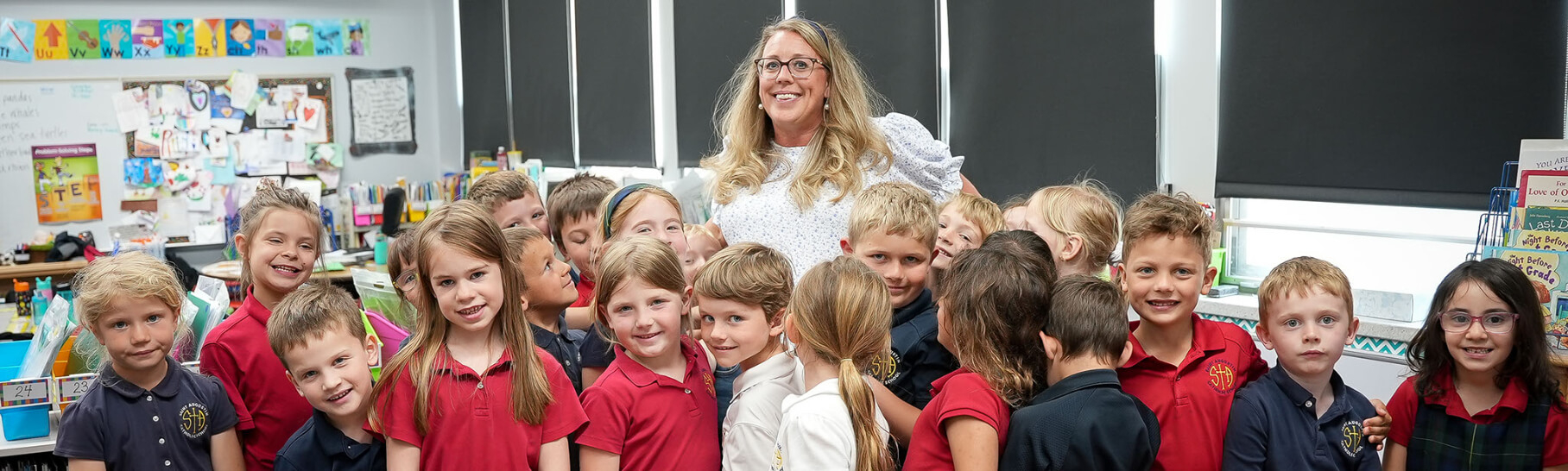 Angie Patti and her kindergarten students in the classroom