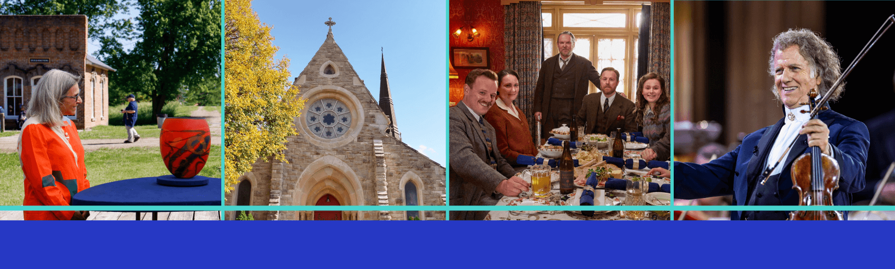 photos from Antiques Roadshow, Historic Buildings of Iowa, All Creatures Great and Small and Andre Rieu