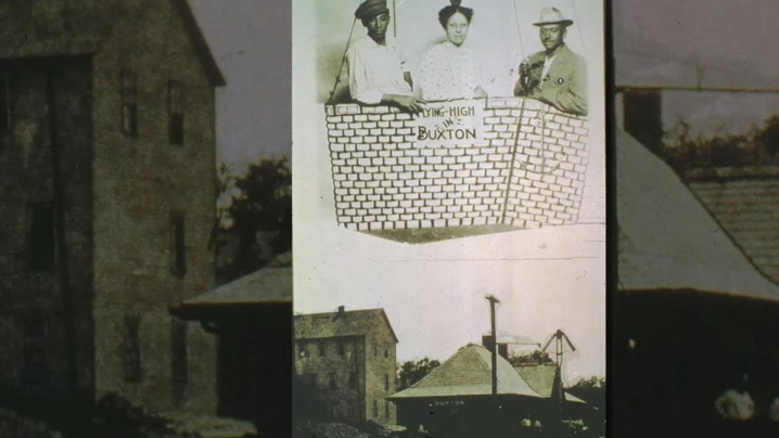 two black Iowans from Buxton, Iowa riding in a hot air balloon.