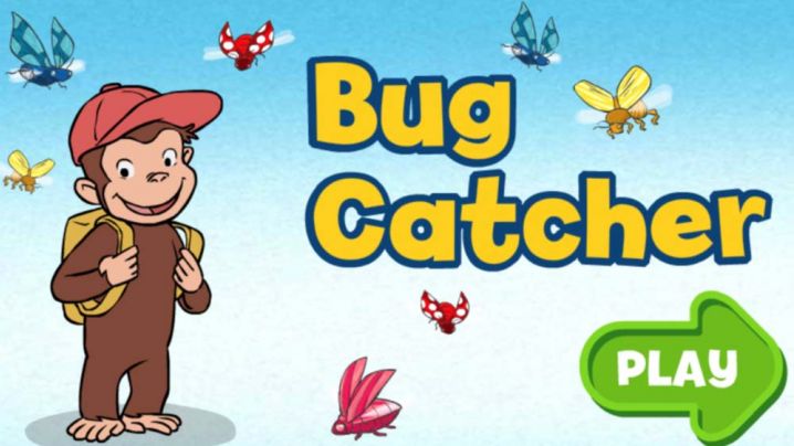 Curious George surrounded by flying insects.