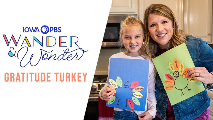 Abby and her friend create gratitude turkeys