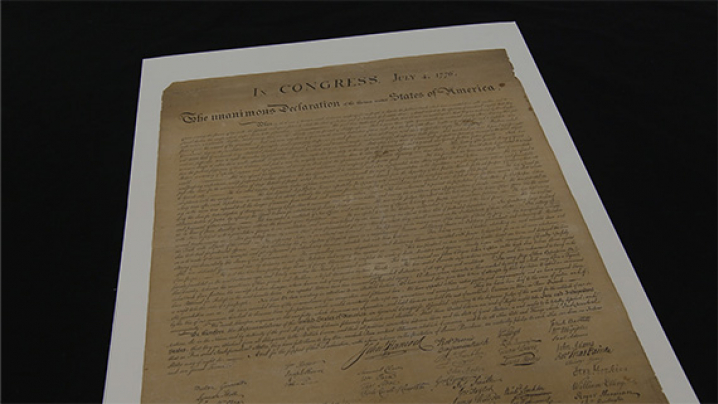 A copy of the Declaration of Independence.