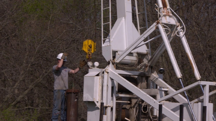 A man drills a new well for fresh water.