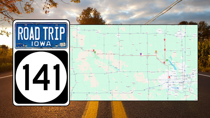 A map shows featured stops on Iowa Highway 141.
