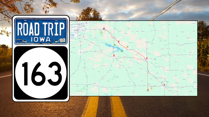A map shows featured stops on Iowa Highway 163.